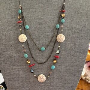 Bohemian Charm Necklace with Faux Turquoise and Red Accents